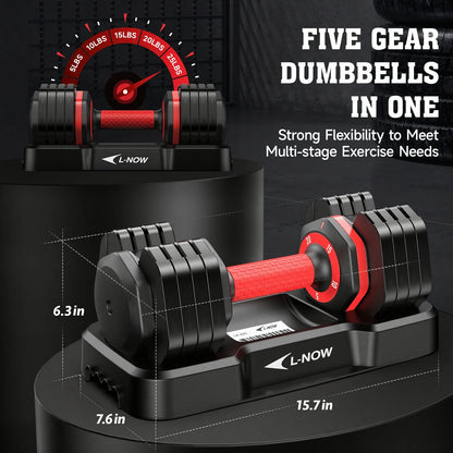 25Lbs (1 Pair) Quick Select Adjustable Dumbbells for Homm 5 in 1 Free Weights 5/10/15/20/25Lb/50Lb Dumbbell with Anti-Slip Hansuitable for Home Gym Exercise Equipment, ‌‌Christmas Gift