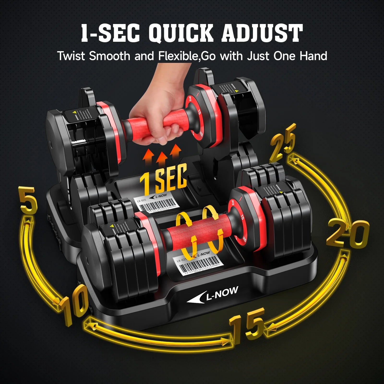 25Lbs (1 Pair) Quick Select Adjustable Dumbbells for Homm 5 in 1 Free Weights 5/10/15/20/25Lb/50Lb Dumbbell with Anti-Slip Hansuitable for Home Gym Exercise Equipment, ‌‌Christmas Gift