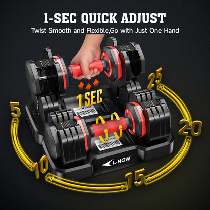 25Lbs (1 Pair) Quick Select Adjustable Dumbbells for Homm 5 in 1 Free Weights 5/10/15/20/25Lb/50Lb Dumbbell with Anti-Slip Hansuitable for Home Gym Exercise Equipment, ‌‌Christmas Gift