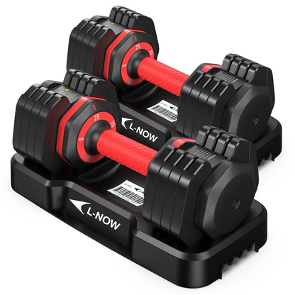 25Lbs (1 Pair) Quick Select Adjustable Dumbbells for Homm 5 in 1 Free Weights 5/10/15/20/25Lb/50Lb Dumbbell with Anti-Slip Hansuitable for Home Gym Exercise Equipment, ‌‌Christmas Gift