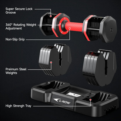 25Lbs (1 Pair) Quick Select Adjustable Dumbbells for Homm 5 in 1 Free Weights 5/10/15/20/25Lb/50Lb Dumbbell with Anti-Slip Hansuitable for Home Gym Exercise Equipment, ‌‌Christmas Gift