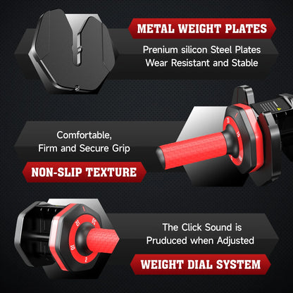 25Lbs (1 Pair) Quick Select Adjustable Dumbbells for Homm 5 in 1 Free Weights 5/10/15/20/25Lb/50Lb Dumbbell with Anti-Slip Hansuitable for Home Gym Exercise Equipment, ‌‌Christmas Gift