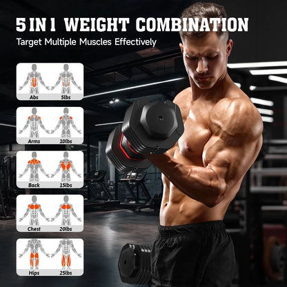 25Lbs (1 Pair) Quick Select Adjustable Dumbbells for Homm 5 in 1 Free Weights 5/10/15/20/25Lb/50Lb Dumbbell with Anti-Slip Hansuitable for Home Gym Exercise Equipment, ‌‌Christmas Gift